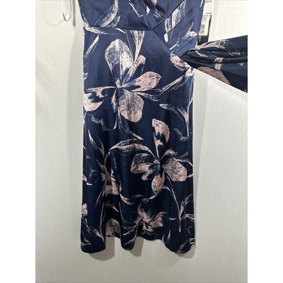 NWT $318 Kay Unger‎  [ 4 ] Emmaline Draped Floral Midi Dress Deep Navy Pink - Picture 12 of 15